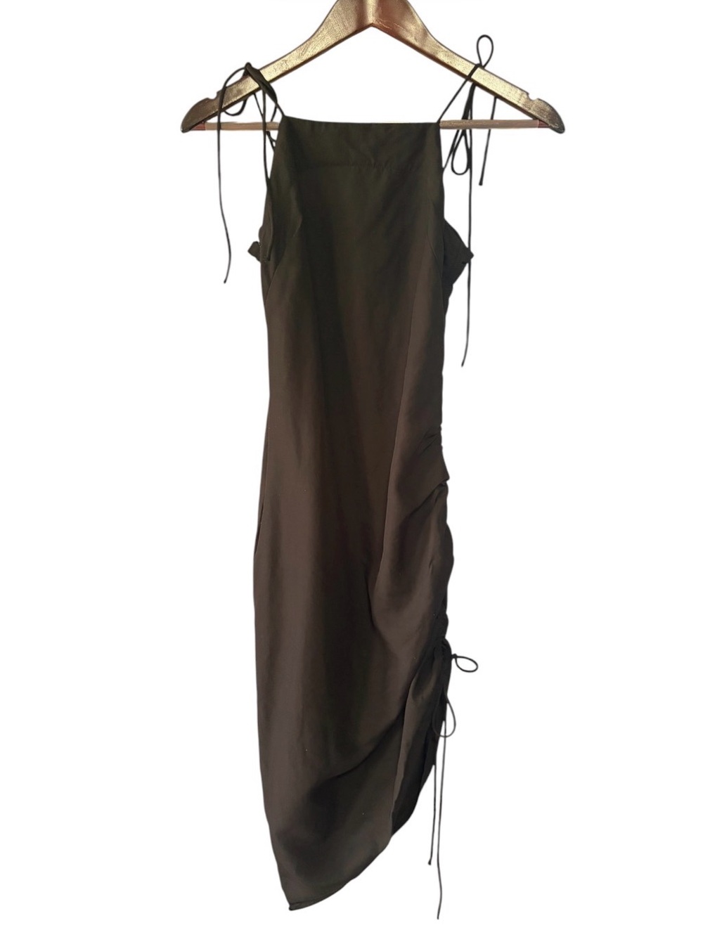 H&M Black Linen Blend Sleeveless Side Ruched Midi Dress (Size XS)